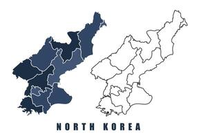 North Korea map regions border outline set vector