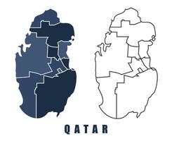 Qatar map regions border outline set vector
