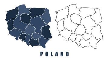 Poland map regions border outline set vector