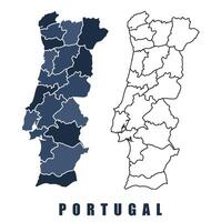 Portugal map regions border outline set vector