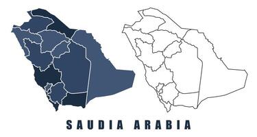 Saudi Arabia map regions border outline set vector