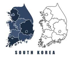 South Korea map regions border outline set vector