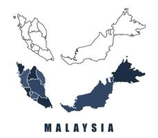 Malaysia map regions border outline set vector