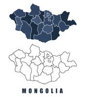 Mongolia map regions border outline set vector