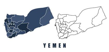 Yemen map regions border outline set vector