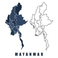 Mayanmar map regions border outline set vector