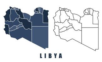 Libya map regions border outline set vector