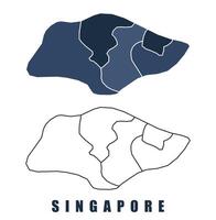 Singapore map regions border outline set vector