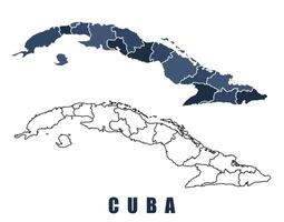 Cuba map regions border outline set vector