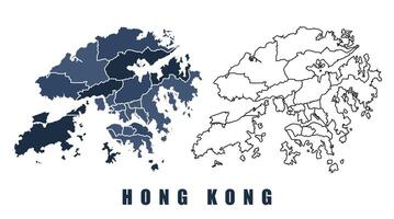 Hong Kong map regions border outline set vector