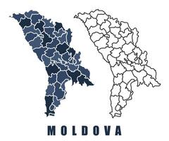Moldova map regions border outline set vector
