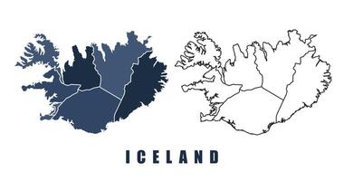 Iceland map regions border outline set vector