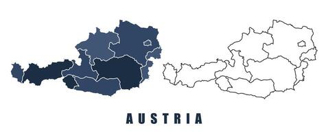 Austria map regions border outline set vector