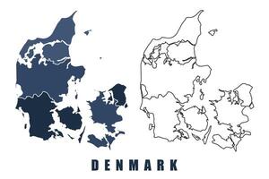 Denmark map regions border outline set vector