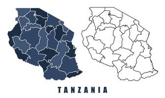 Tanzania map regions border outline set vector