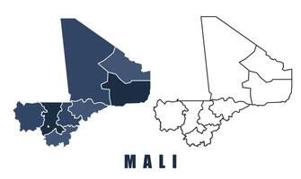 Mali map regions border outline set vector