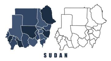 Sudan map regions border outline set vector