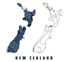New Zealand map regions border outline set vector