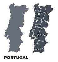 Portugal grey political map simple flat illustration set vector