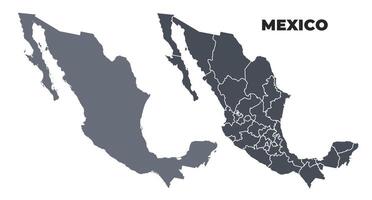 Mexico grey political map simple flat illustration set vector