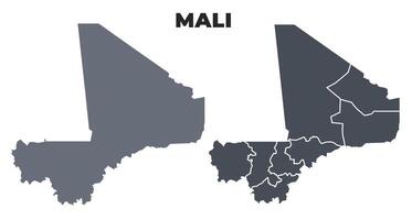 Mali grey political map simple flat illustration set vector