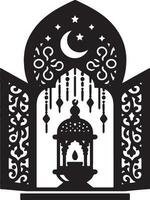 Islamic Lantern and Crescent Moon for Ramadan Greetings vector
