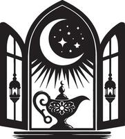 Ramadan Mubarak Islamic Lantern and Crescent Moon Design vector