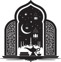Crescent Moon and Lantern for Ramadan Kareem vector