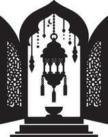 Ramadan Mubarak Concept with Lantern and Moon Silhouette vector