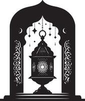 Ramadan Mubarak Design with Crescent Moon and Lantern vector