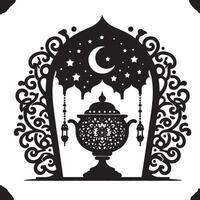 Crescent Moon and Lantern for Ramadan Greetings vector