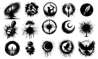 Set of Print Abstract Ink Splatter Silhouette Icons Collection vector
