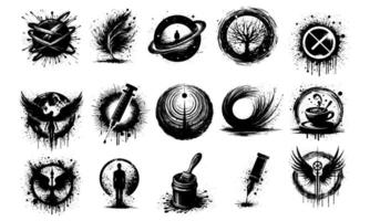 Set of Grunge Ink Splatter Icons Silhouettes Design Set vector