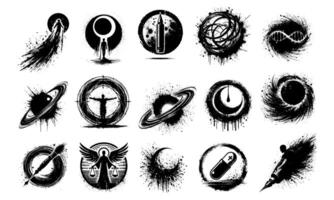 Set of Cosmic Grunge Symbols silhouette design vector