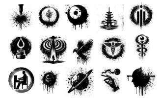 Set of Abstract Ink Splatter Silhouette Icons Collection vector