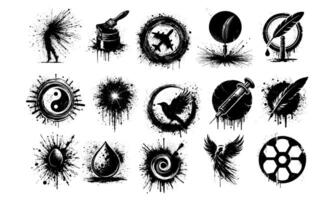 Set of Ink Splatter Design Elements Silhouettes design vector