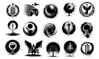 Set of Grunge Ink Symbols and Emblems Silhouettes design vector