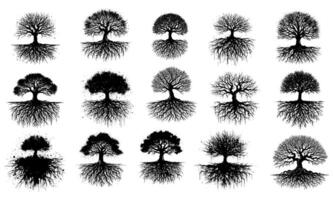 Set of Tree with Roots Silhouettes design vector