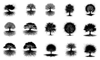 Set of Tree Silhouettes with Roots Design vector