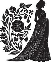 Saree with Floral Patterns for Traditional Wear vector