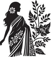 Saree with Intricate Floral Silhouette Patterns vector
