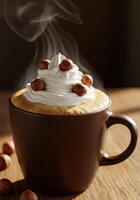 Creamy Coffee Cup with Whipped Topping and Nuts photo