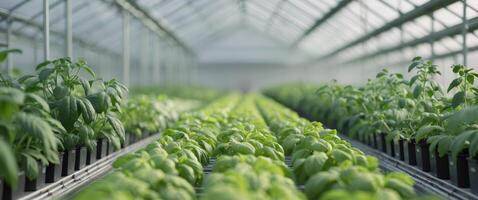 Genetically modified crops thrive under controlled conditions in a greenhouse. photo