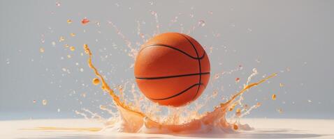 Basketball Splashing in Water with Colorful Droplets and Creamy Splashes Surrounding It. photo