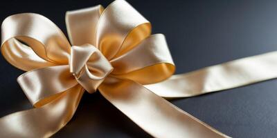 a close up of a gold ribbon with a bow on a black background photo