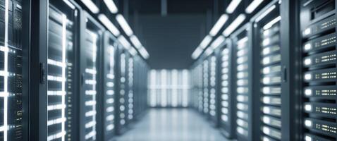 Modern data center infrastructure with illuminated servers. photo