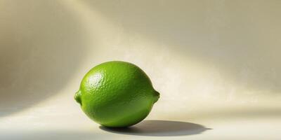 Fresh Green Lime on Soft Neutral Background for Culinary Use. photo