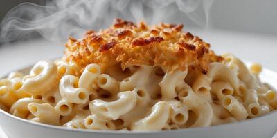 Close up of a Cheesy Mac and Cheese A gooey bubbling macaroni an. photo