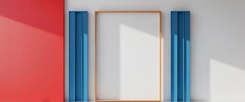 A red border with blue stripes on the right side of an empty white square frame photo