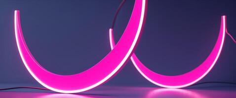 Neon Crescent Shape with Vibrant Pink Glow on Dark Background photo